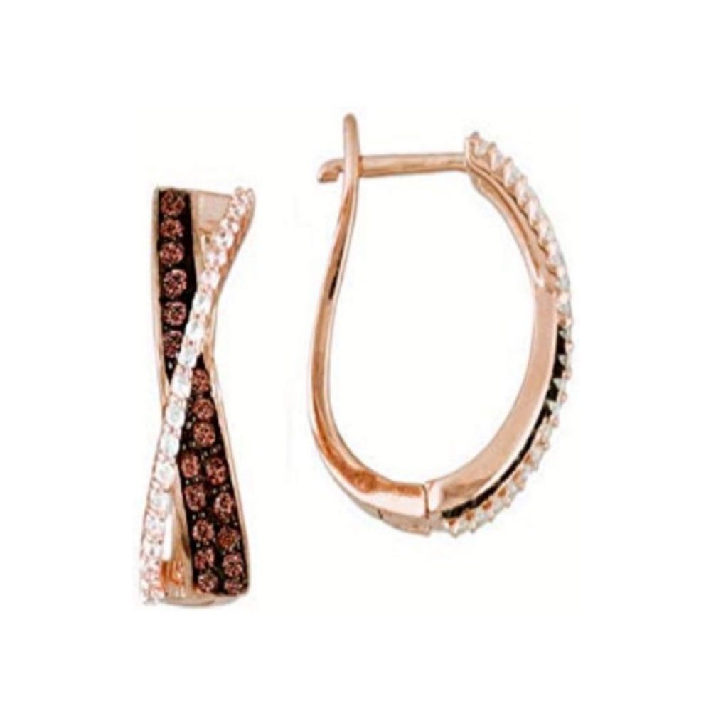 14k Rose Gold and Brown Natural Diamond Hoop Earrings